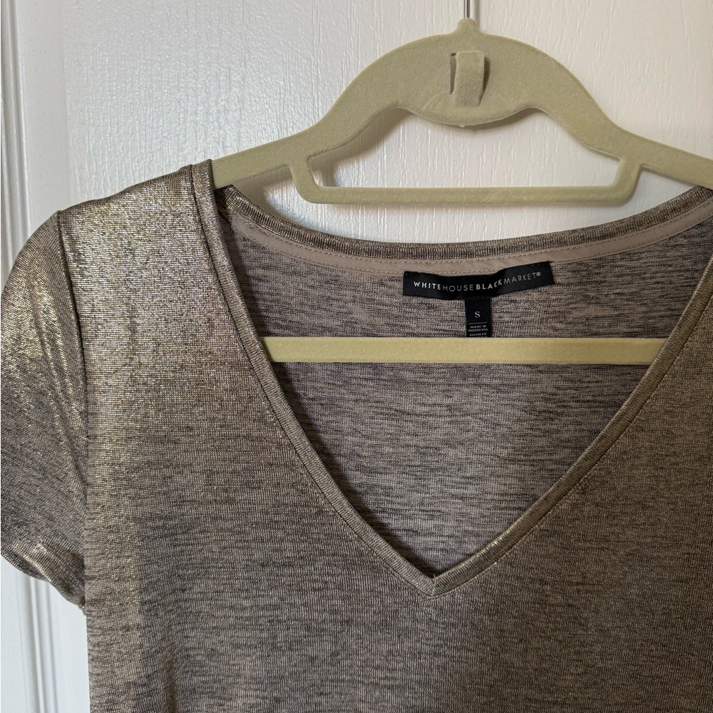 White House Black Market Shimmering Gold Short Sleeve Top